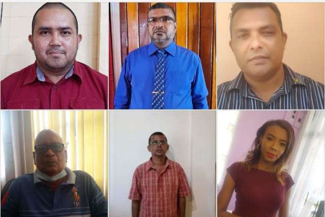 The Regional Executive Officers appointed by the Minister of Local Government and Regional Development. (from top left) Karl Singh (Region 9), Narindra Persaud (Region 6) and Devanand Ramdatt (Region 2). (from bottom right) Jagnarine Somwar (Region 3), Teka Bissessar (Region 1) and Genevieve Blackman (Region 5)